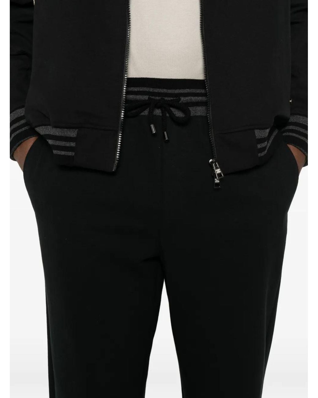 Panicale Black Striped-Waistband Drawstring Track Pants for men