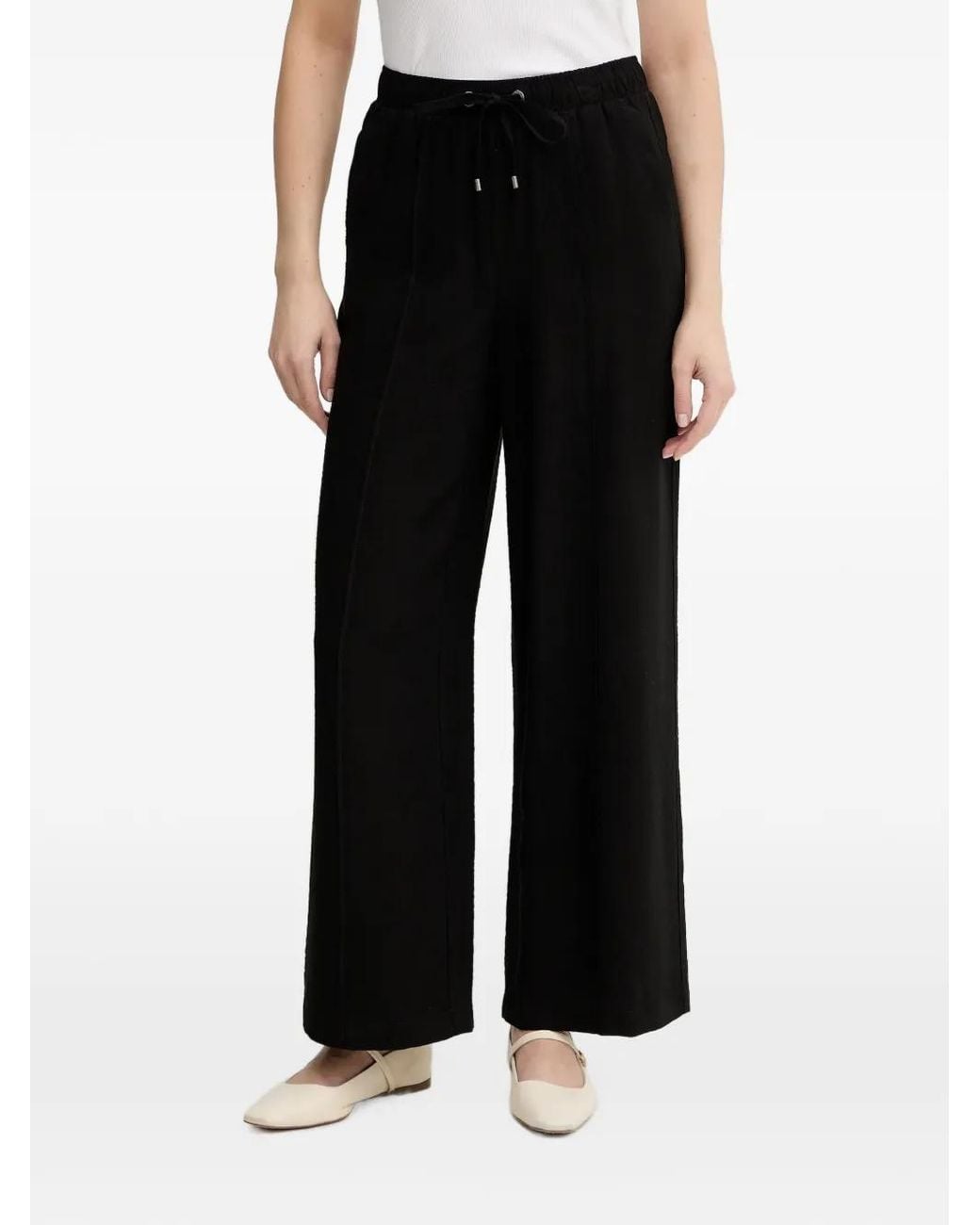 DKNY Black Drawstring Wide-Leg Trousers