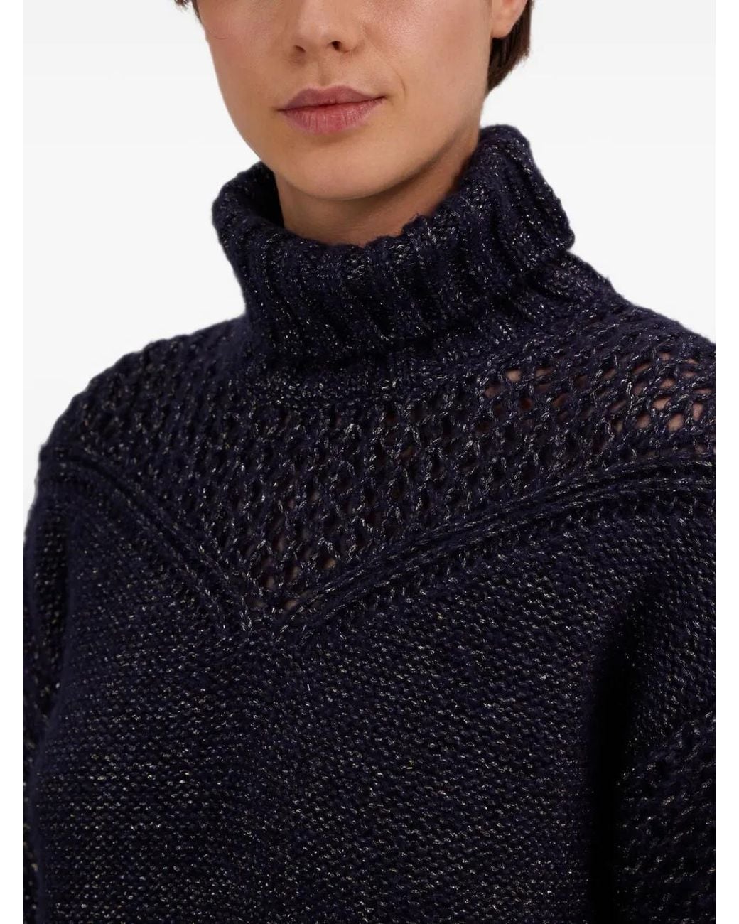 Herno Blue Openwork-Knit Turtleneck Sweater