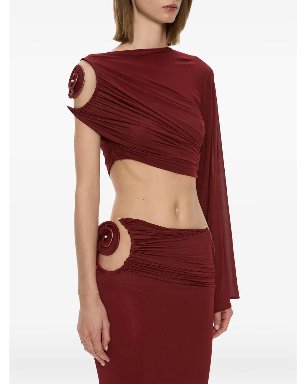 Christopher Esber Red Aurelia Sculpted Spiral Drape Blouse