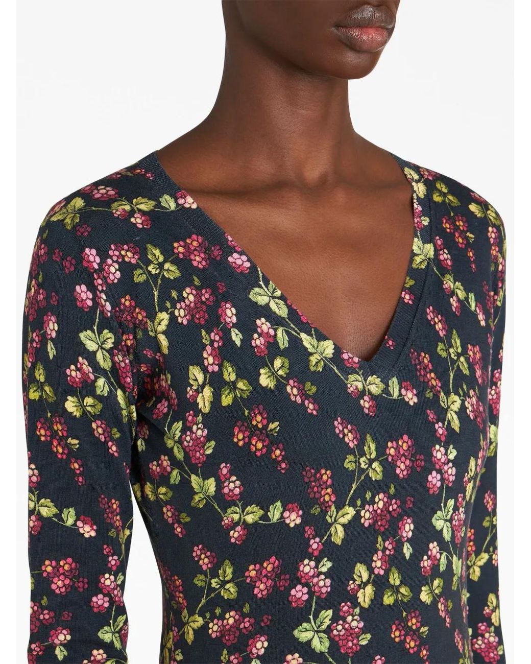 Etro Blue Floral-Print Knitted Top
