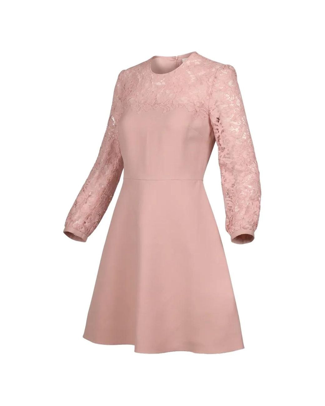 Valentino Garavani Pink Lace-Sleeve Mini Dress