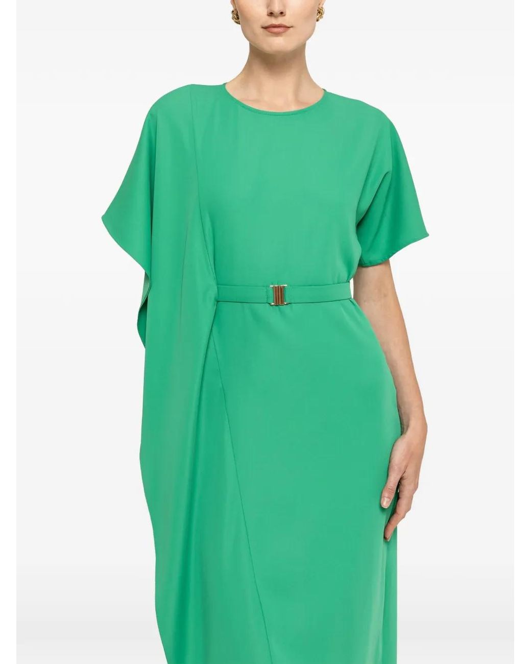 Nissa Green Robe Mi-Longue À Taille Ceinturée