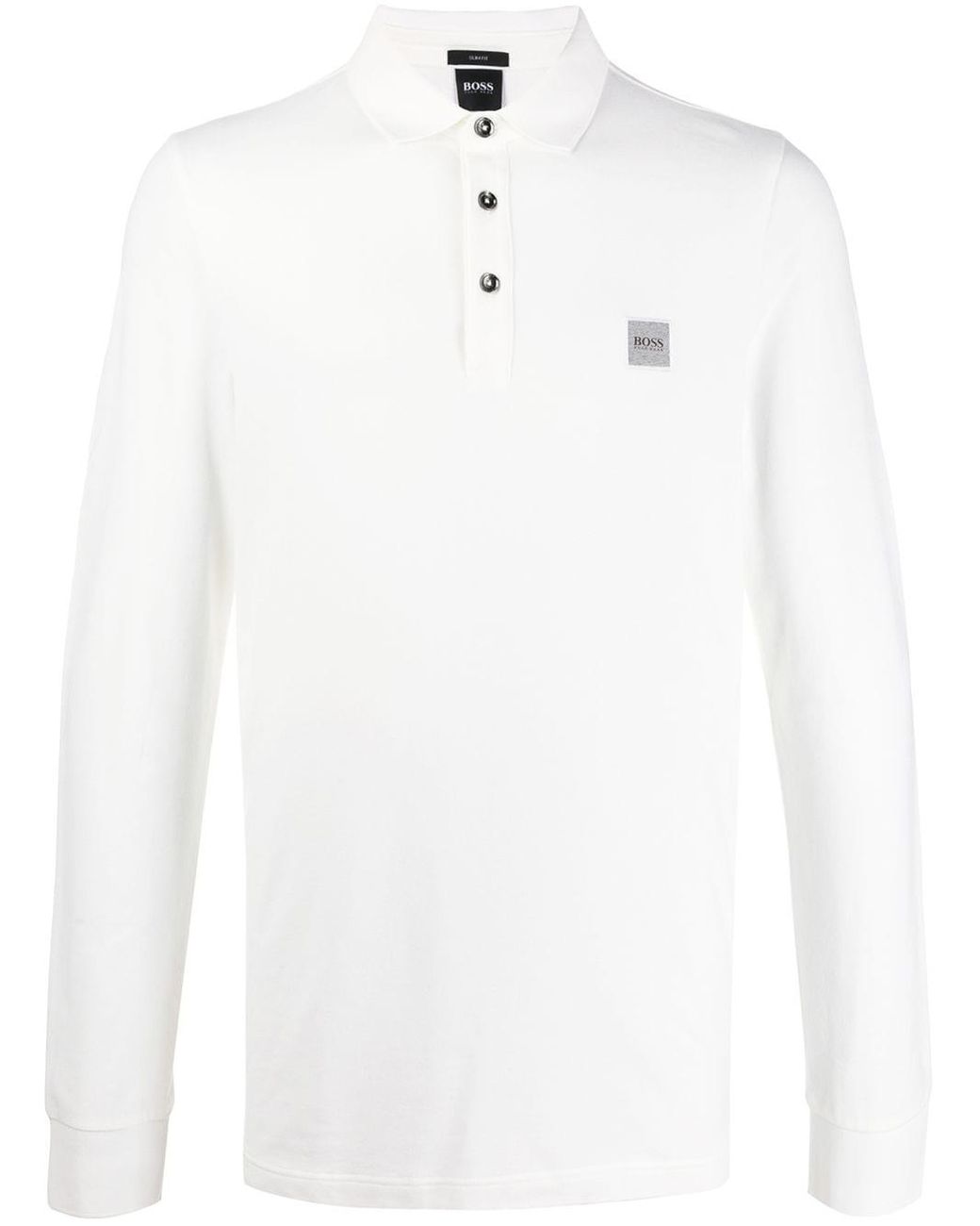 BOSS Cotton Embroidered Logo Longsleeved Polo Shirt in White for Men - Lyst