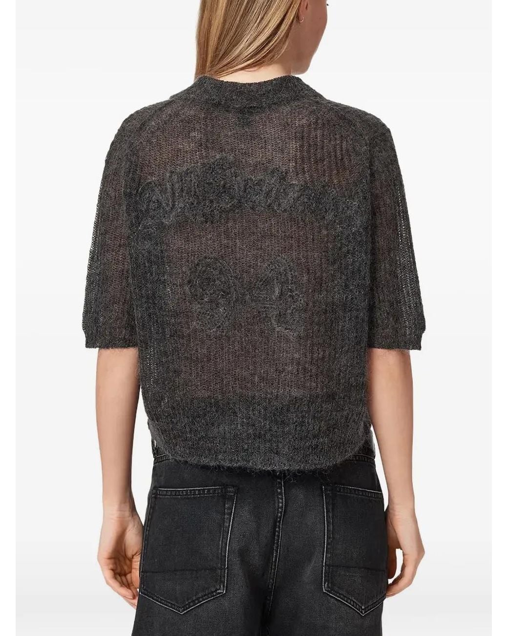 AllSaints Black Logo-Embroidered Polo-Style Sweater