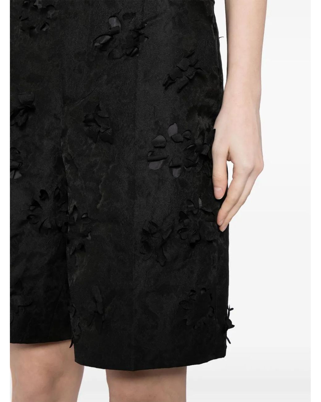 JNBY Black Floral-Appliqué Knee-Length Shorts
