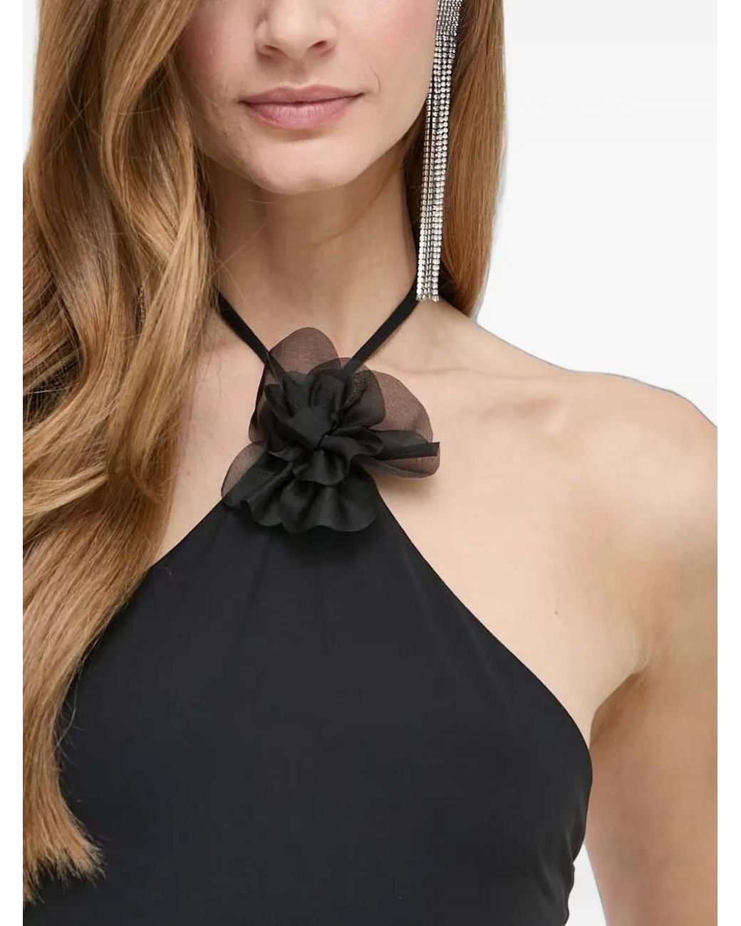 Bardot Red Floral-Applique Halterneck Bodysuit