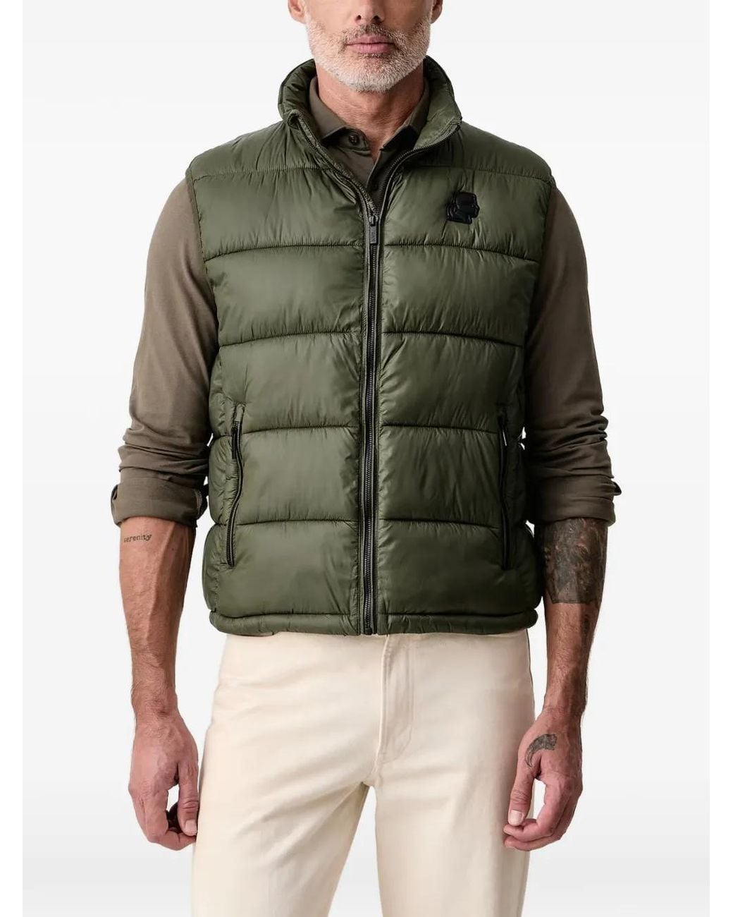 Karl Lagerfeld Green Quilted Logo-Patch Gilet for men