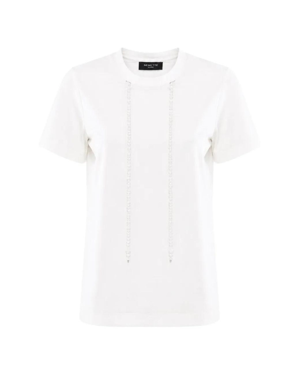 Nenette White Fersi Crystal-Embellished Jersey T-Shirt