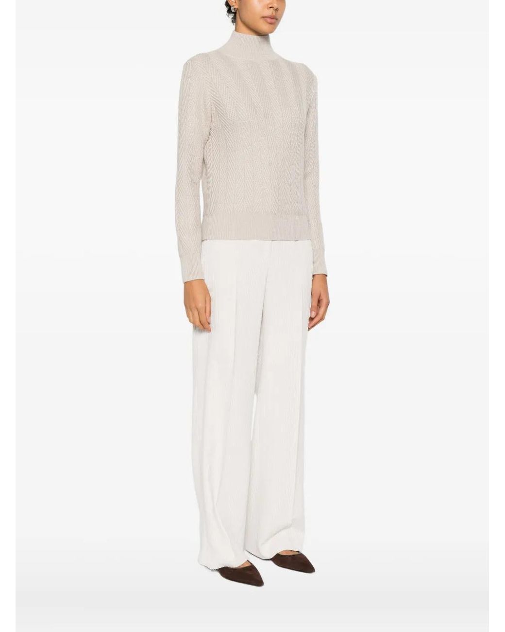 Herno White High-Neck Textured Sweater