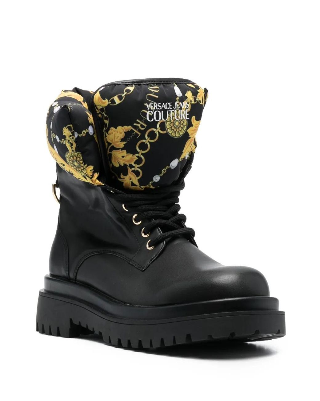 Versace Jeans Couture Black Logo-Print Round-Toe Boots