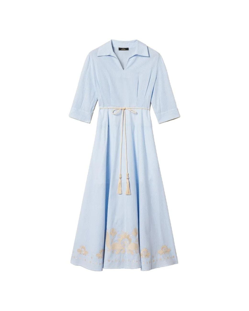 Twinset Blue Long Striped Dress With Embroidery