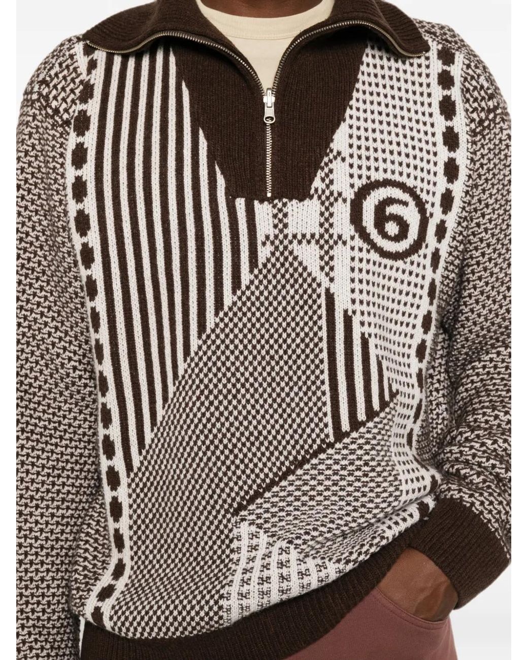 MM6 by Maison Margiela Brown Patchwork Quarter-Zip Knit for men