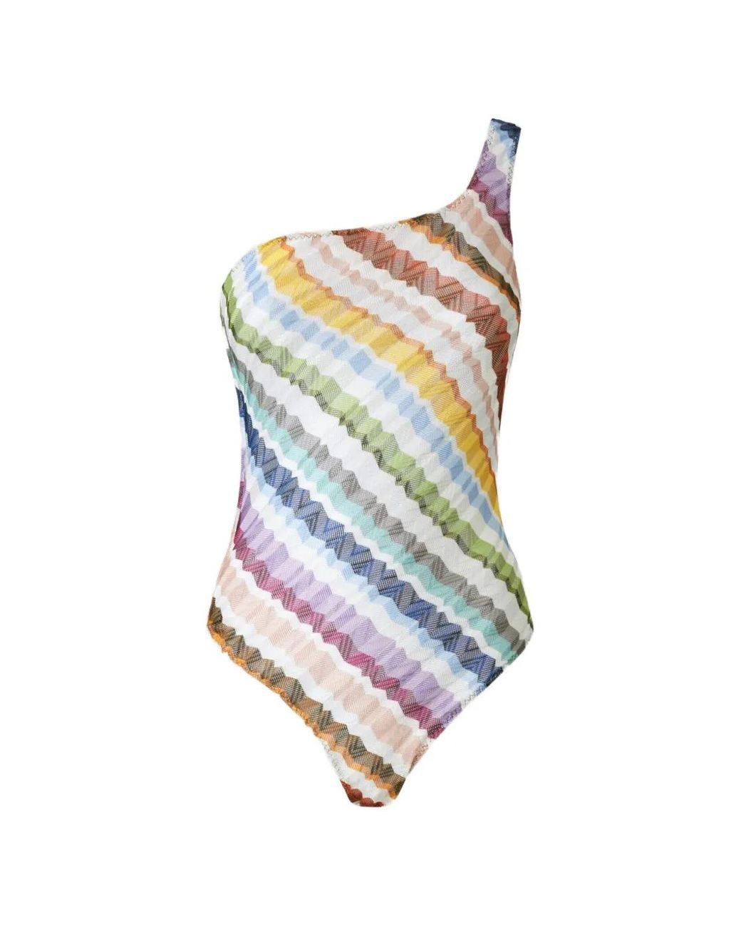 Missoni White Zigzag-Knit One-Shoulder Swimsuit