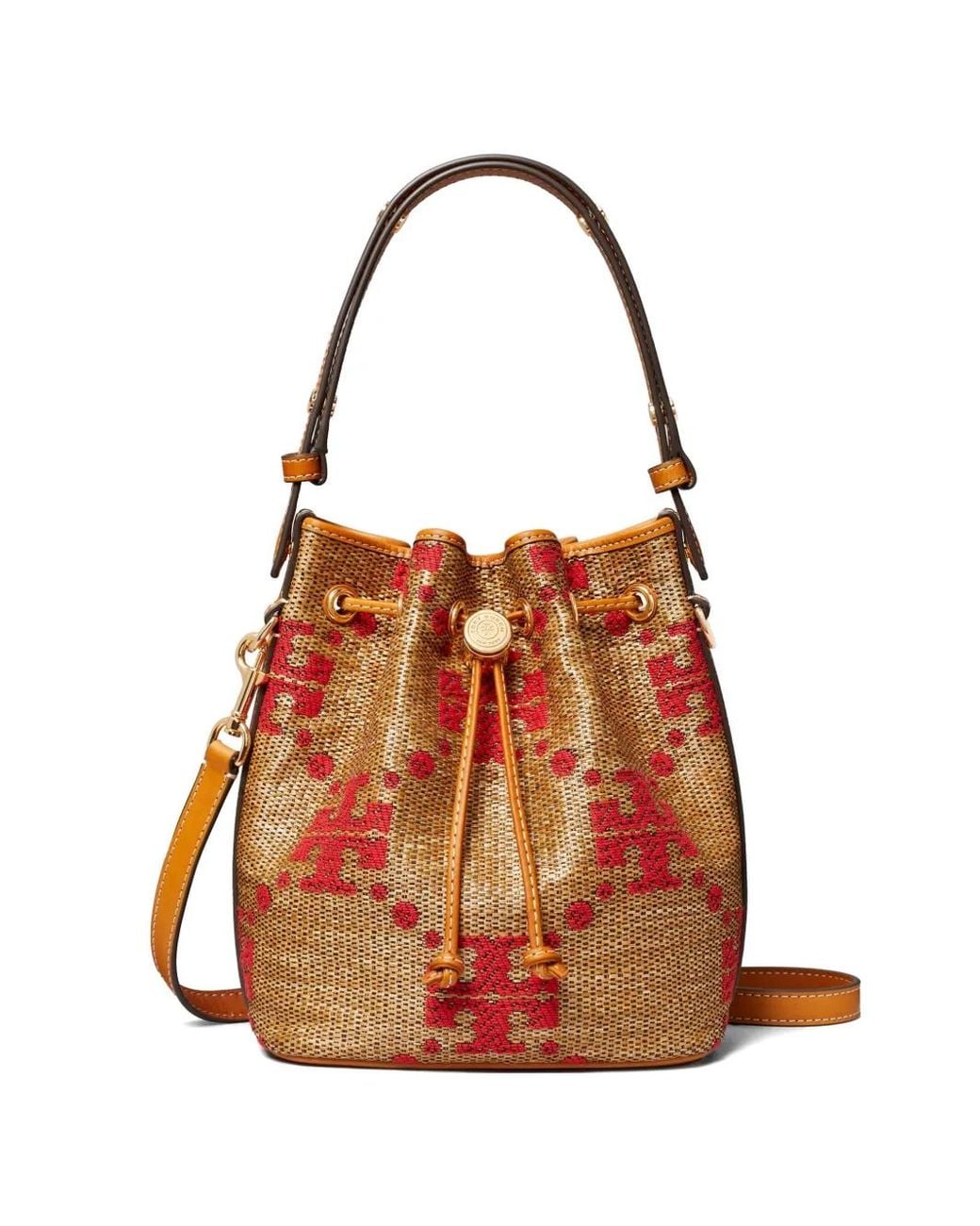 Tory Burch Brown T-Monogram Woven Bucket Bag