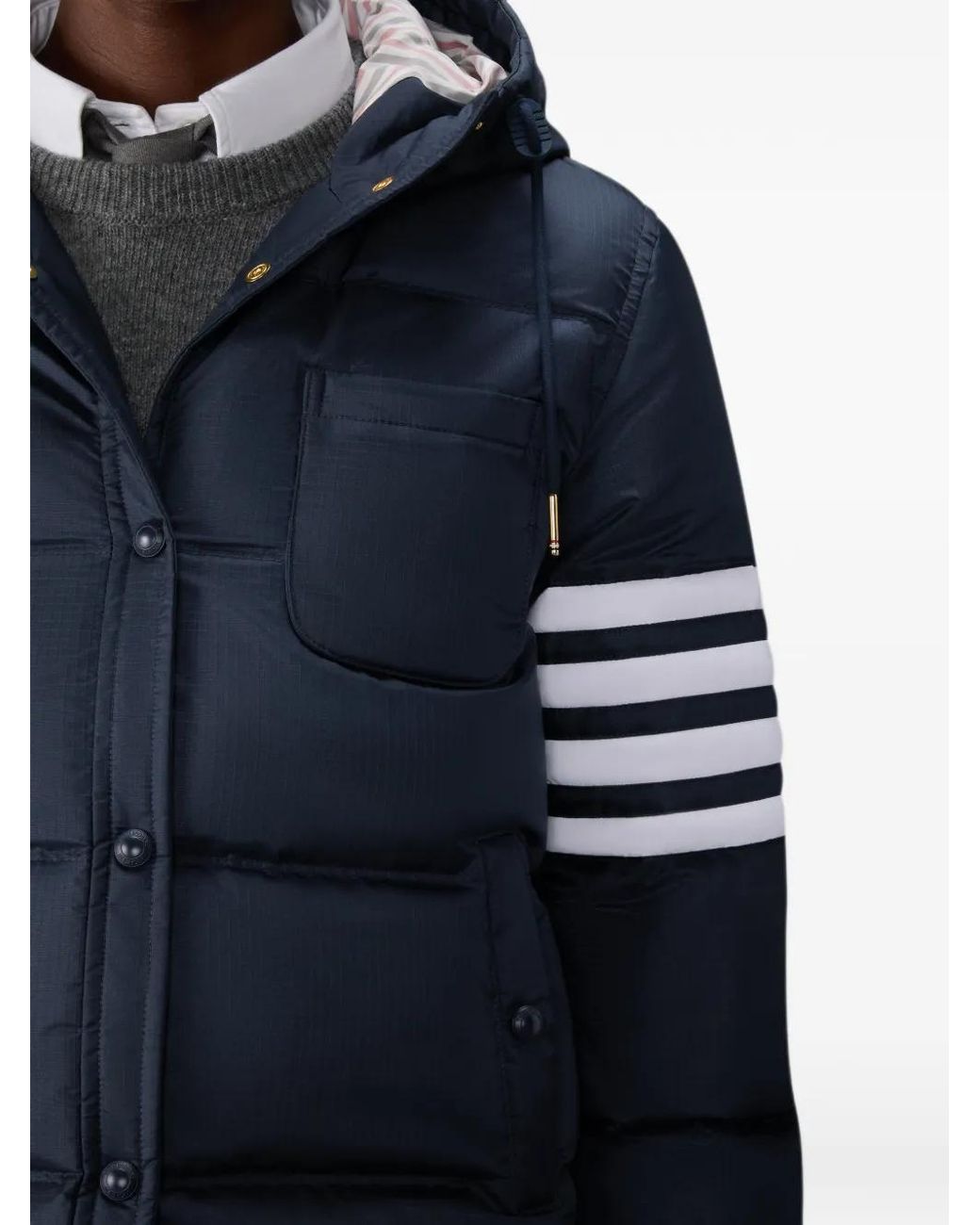 Thom Browne Blue Shiny Ripstop Lightweight Down Filled 4-Bar Jacket