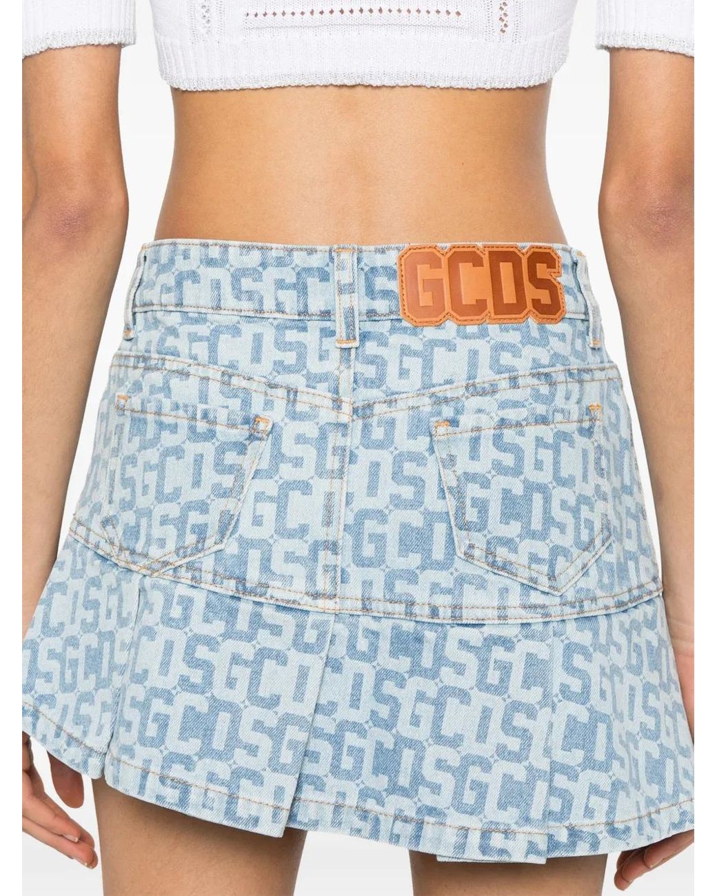 Gcds Blue Monogram Denim Mini Skirt