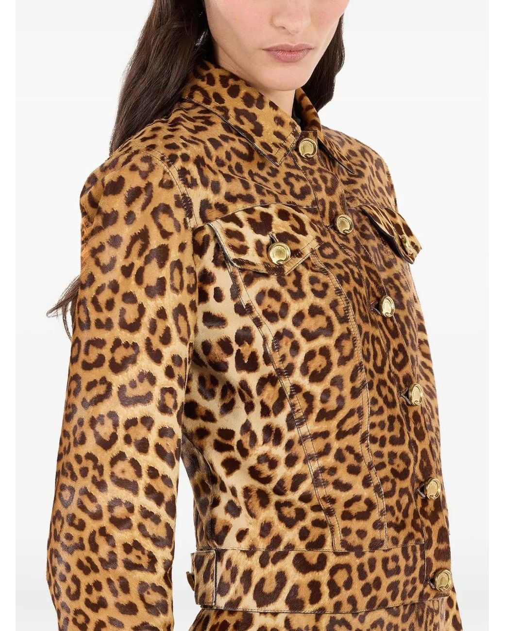 Roberto Cavalli Metallic Leopard Print Button-Fastening Leather Jacket
