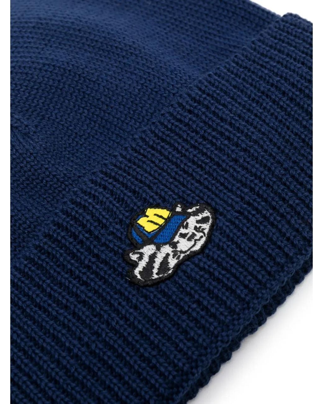 MSGM Blue Logo-Patch Knitted Beanie for men