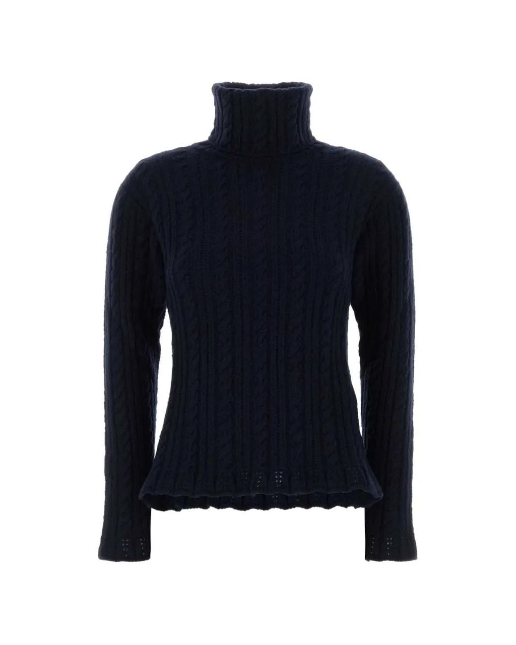 Moncler Blue Cable-Knit Roll-Neck Sweater