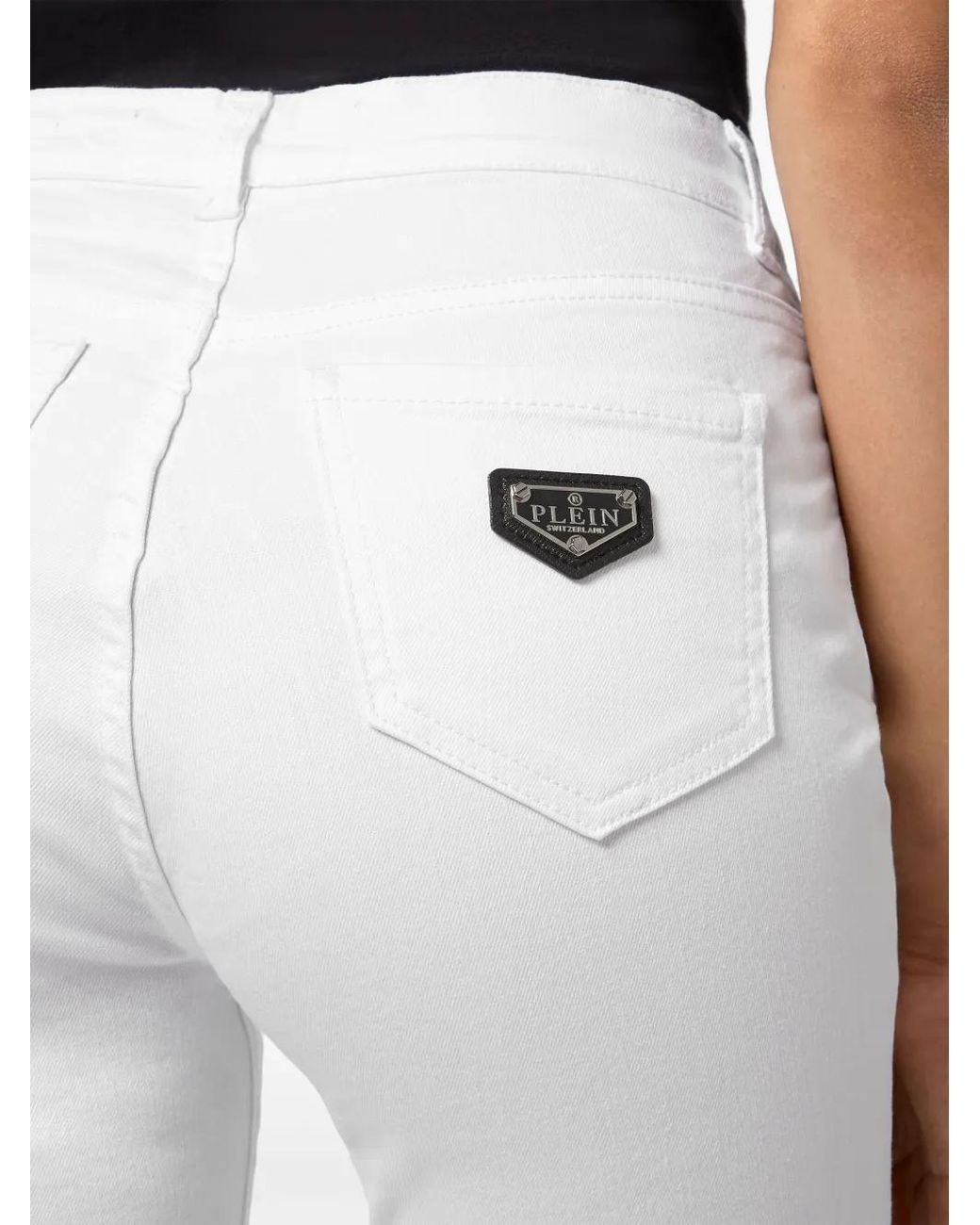 Philipp Plein White Logo-Plaque Skinny-Cut Jeans