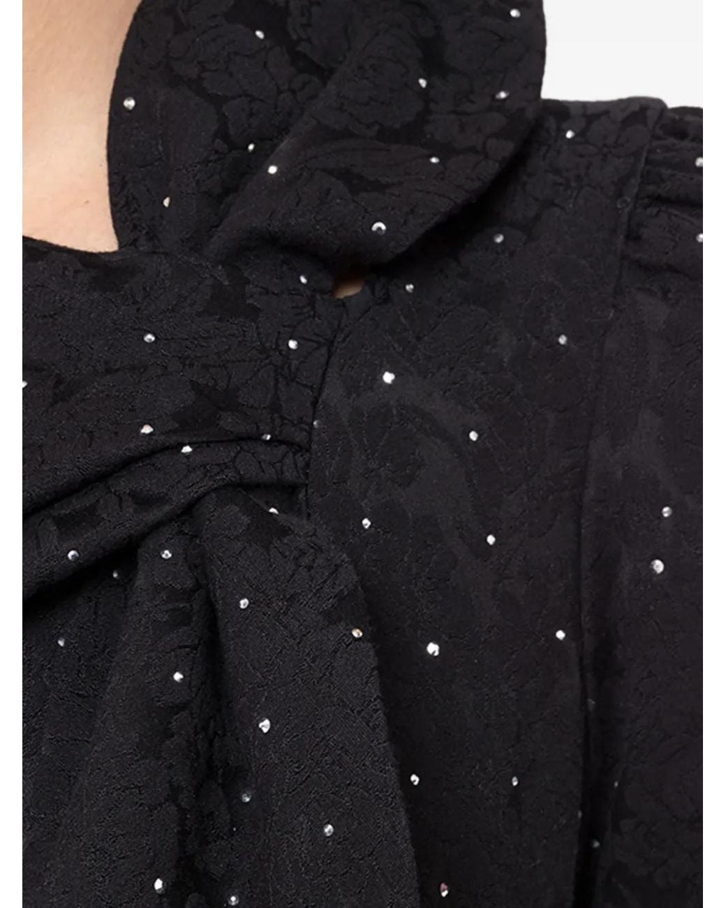 Nissa Black Rhinestone-Embellished Brocade Midi Dress