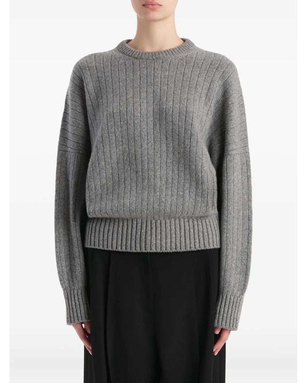 Khaite Gray Ribbed Sweater