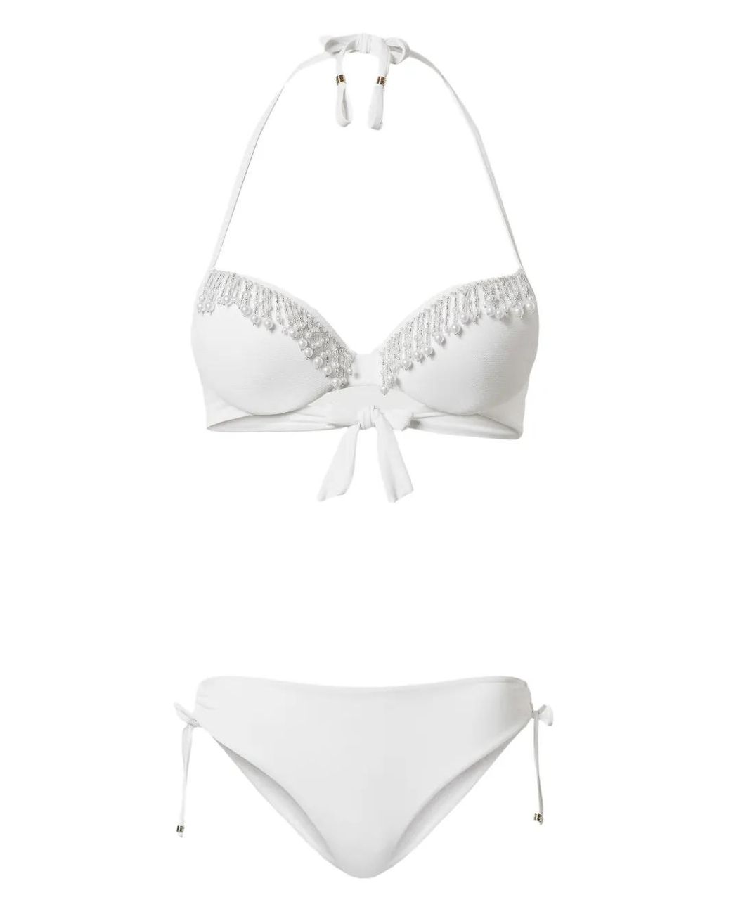 Twinset White Beaded Triangle Bikini Set