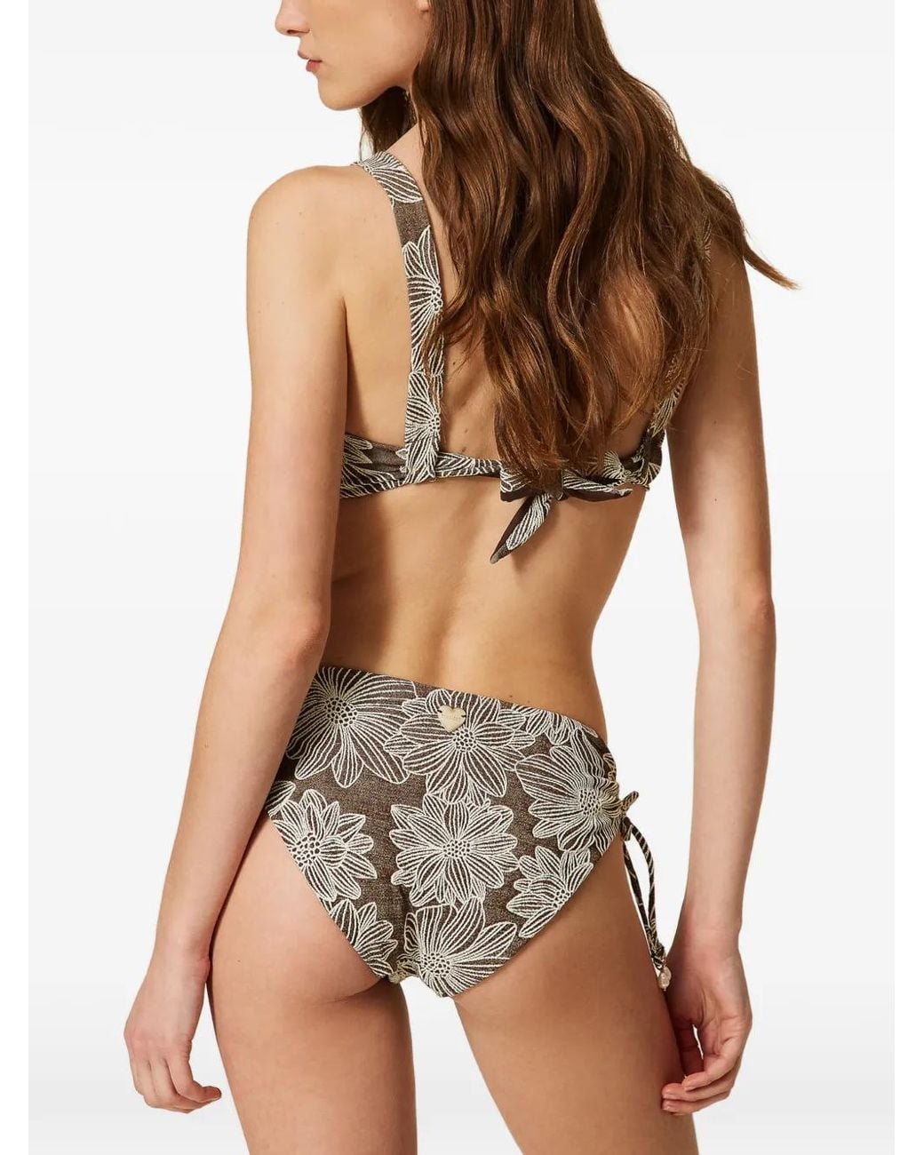 Twinset Gray Jacquard Bikini Bottoms With Pearls