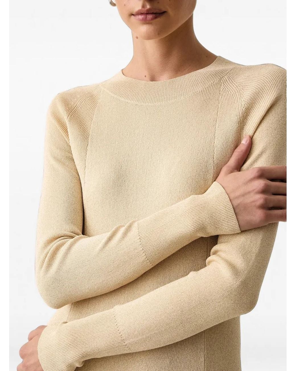 ARMANI EXCHANGE Natural Ribbed Long-Sleeves Mini Dress