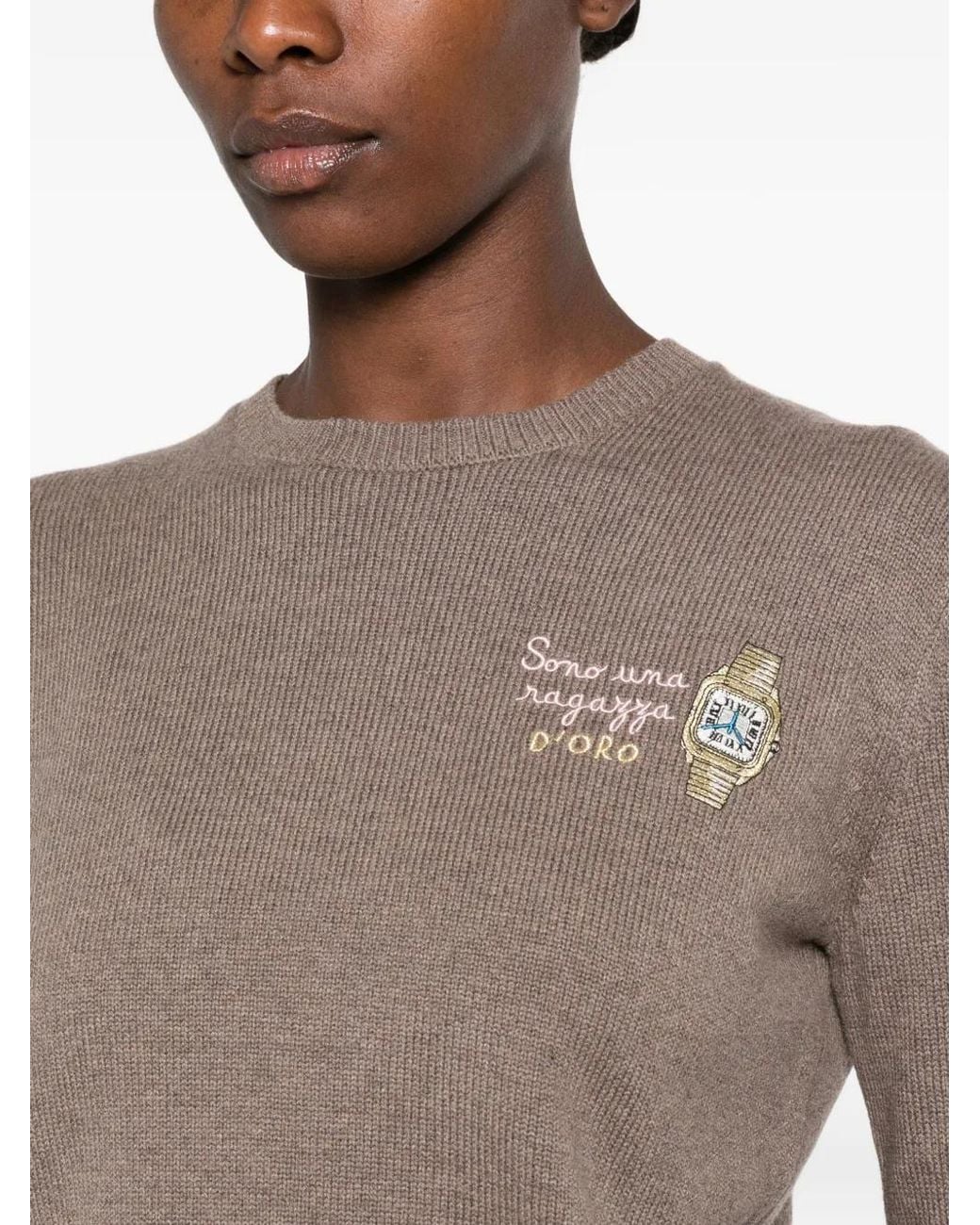 Mc2 Saint Barth Brown New Queen Embroidered Crew-Neck Sweater