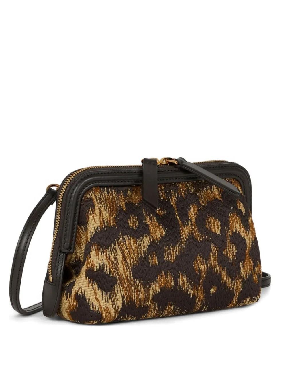 Etro Brown Raffia Doc Pouch With Animal Embroidery