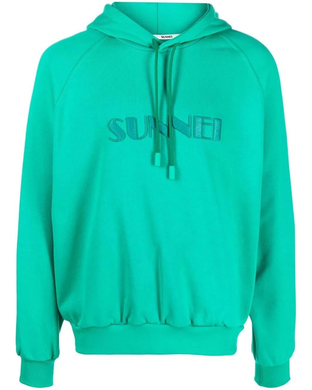 Sunnei Green Logo Drawstring Hoodie for men