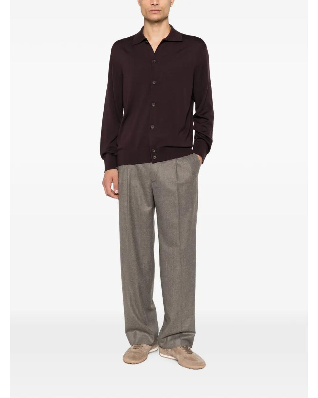 Eleventy Purple Fine-Knit Button-Down Shirt for men