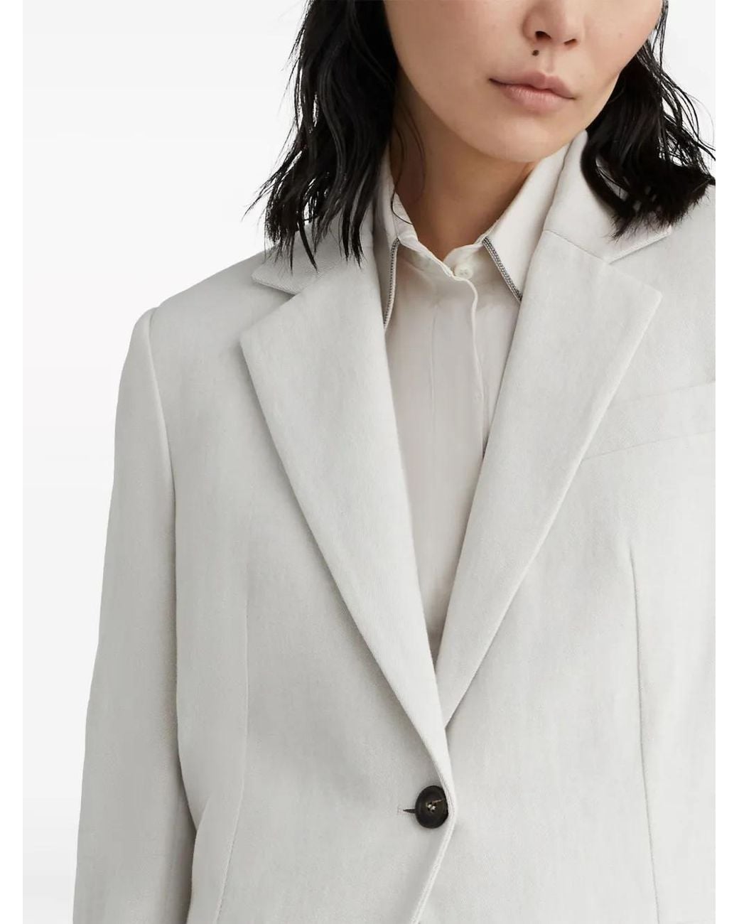 Brunello Cucinelli White Linen And Cotton Blend Single-breasted Jacket