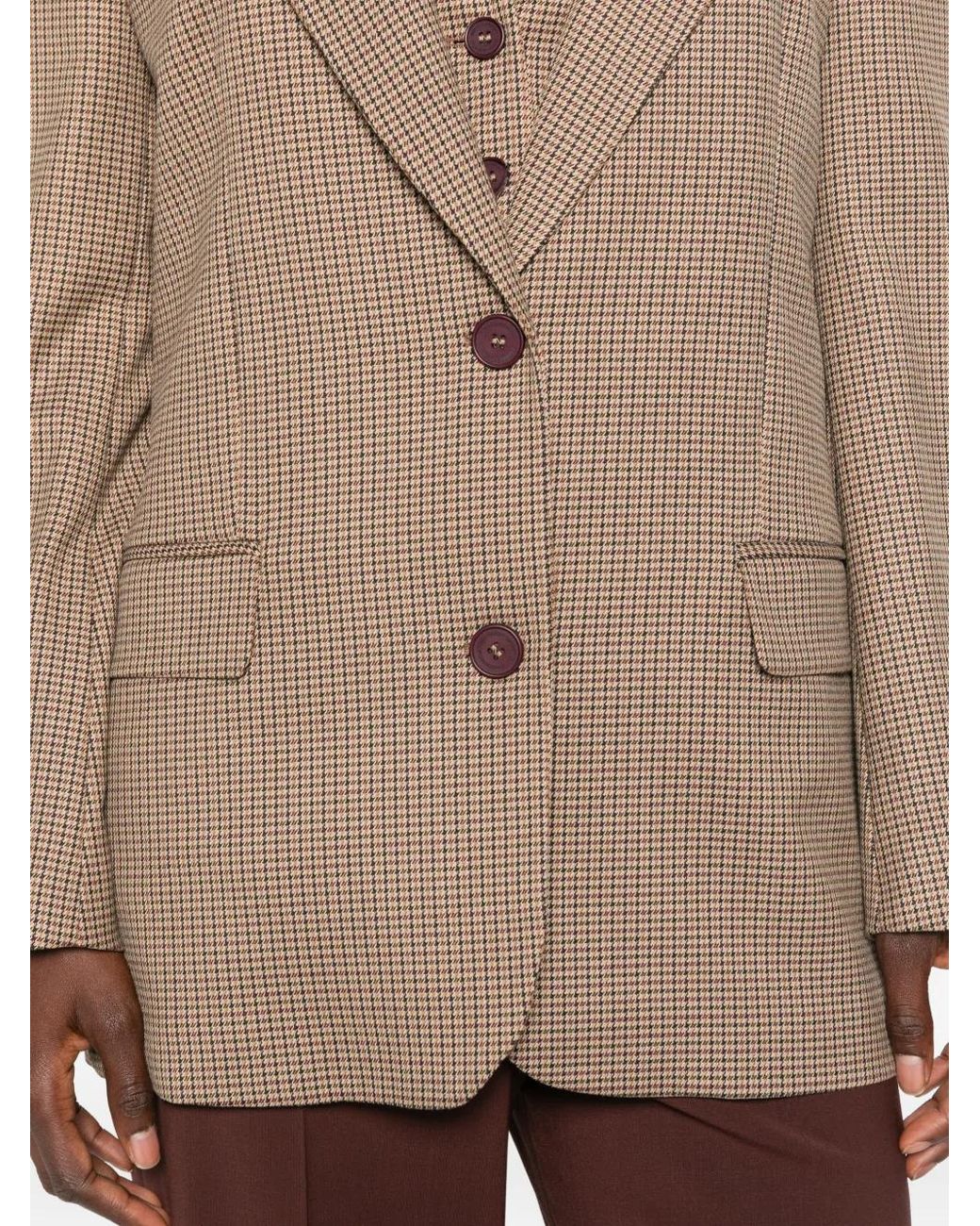 Mar De Margaritas Brown Houndstooth-Pattern Single-Breasted Blazer