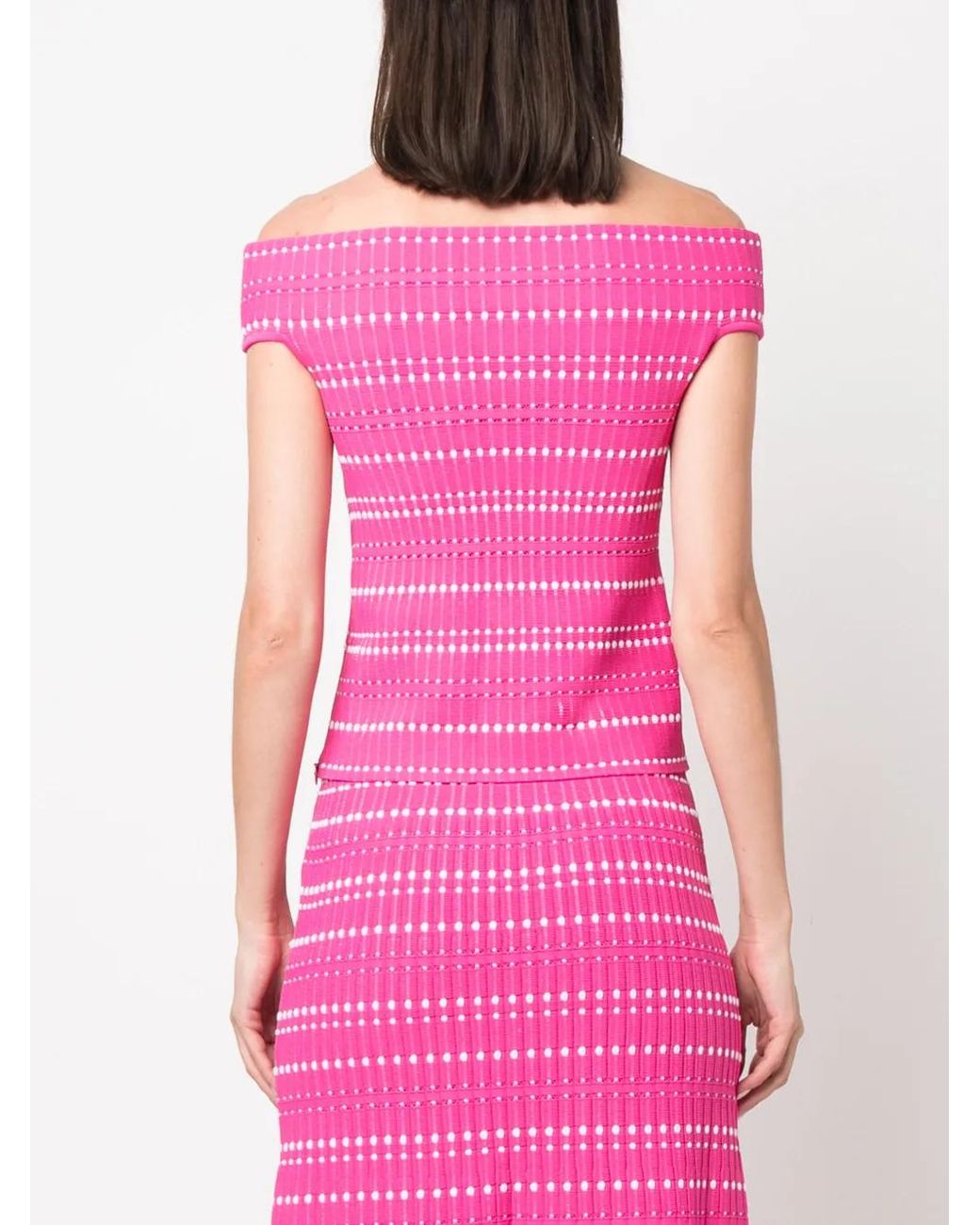 Alexander McQueen Pink Open-Knit Off-Shoulder Top