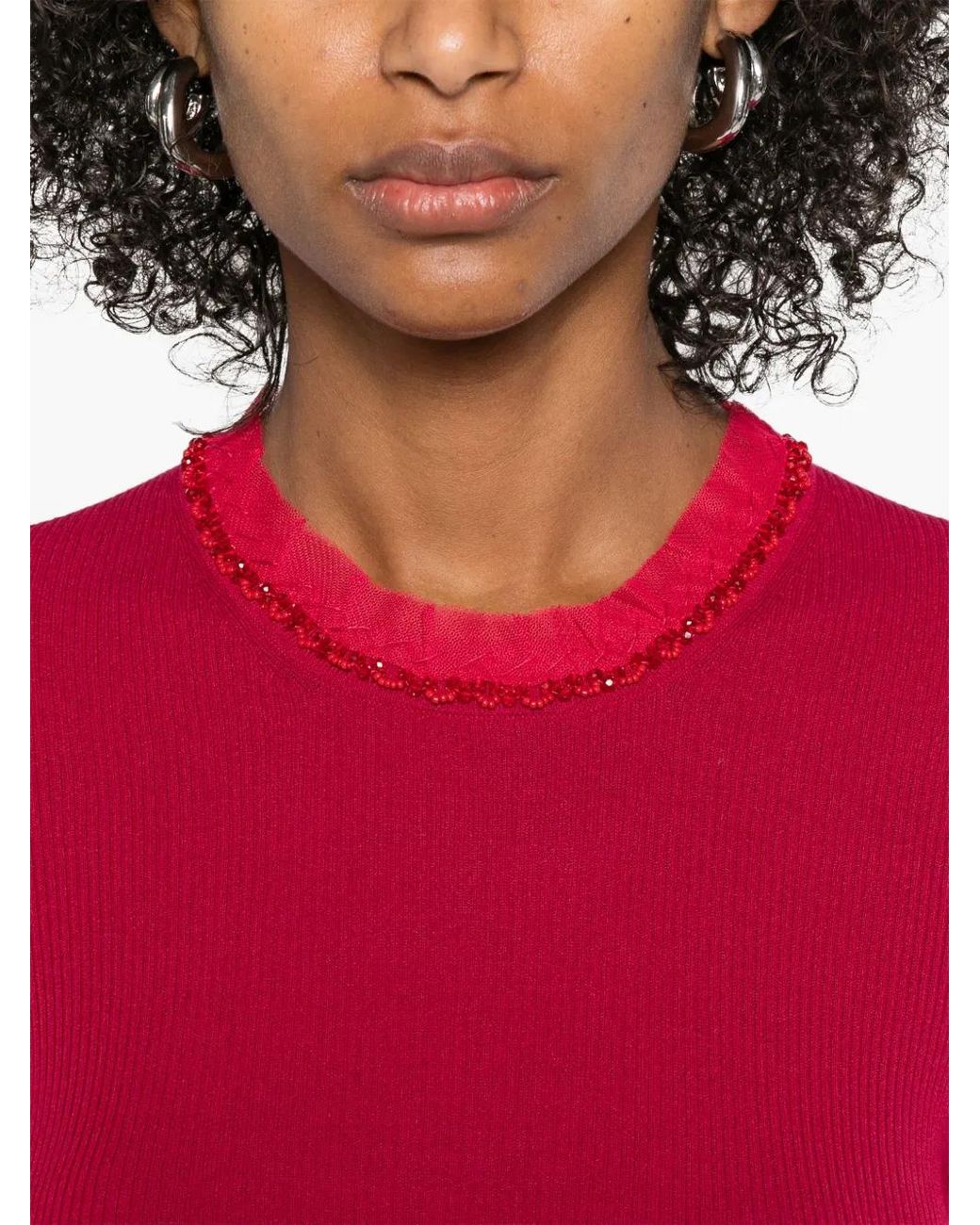 P.A.R.O.S.H. Red Bead-Embellished T-Shirt