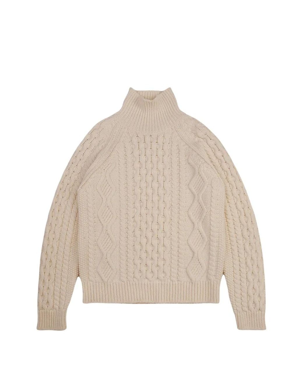 Baracuta Natural Aran Mock Neck Cable-Knit Sweater for men