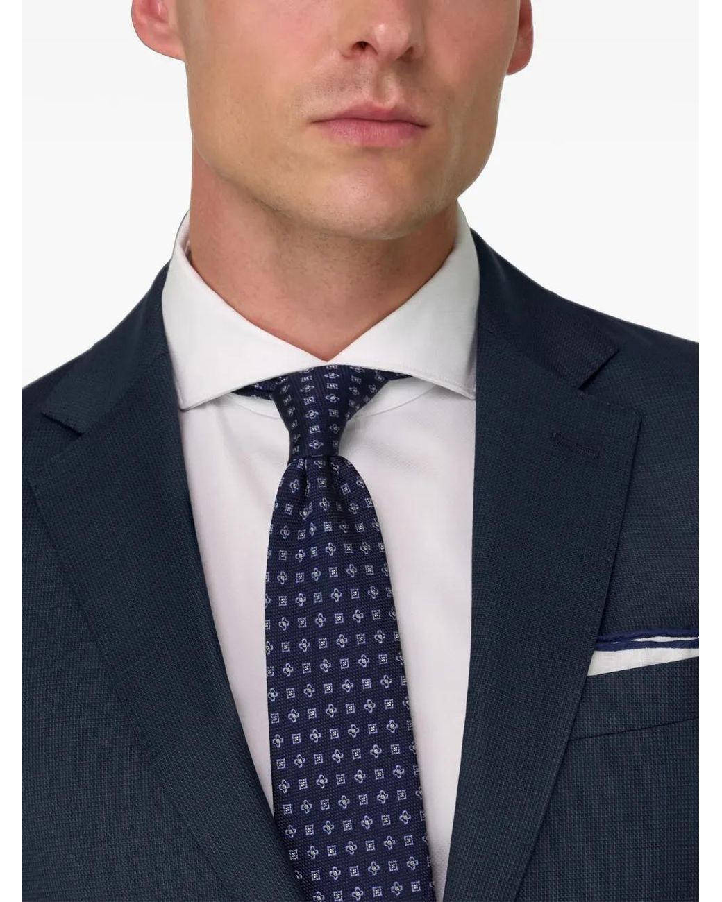 Boggi Blue Suit Micro Patterned Stretch Wool for men