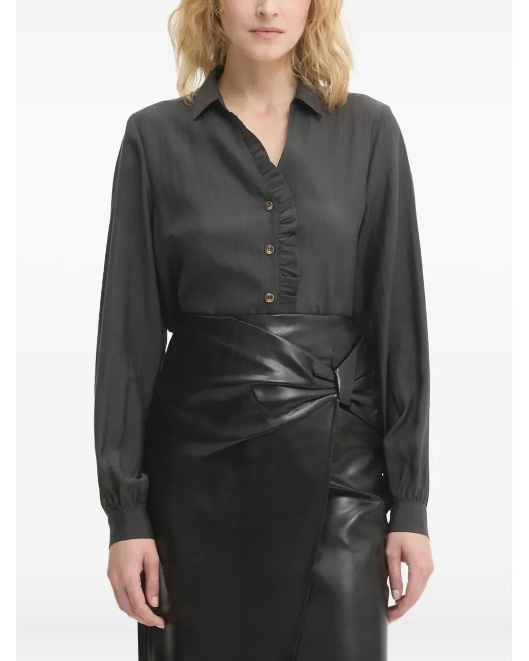Never Fully Dressed Black Ruffled Button Shirt