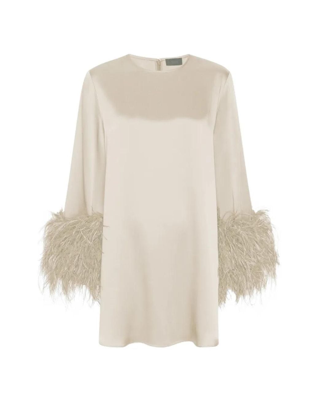 LAPOINTE White Feather-Trim Satin Mini Dress