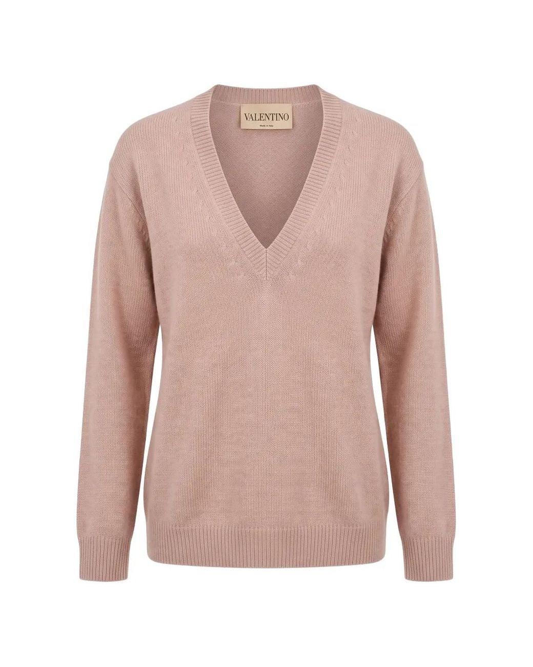 Valentino Garavani Pink Cable-Knit V-Neck Sweater