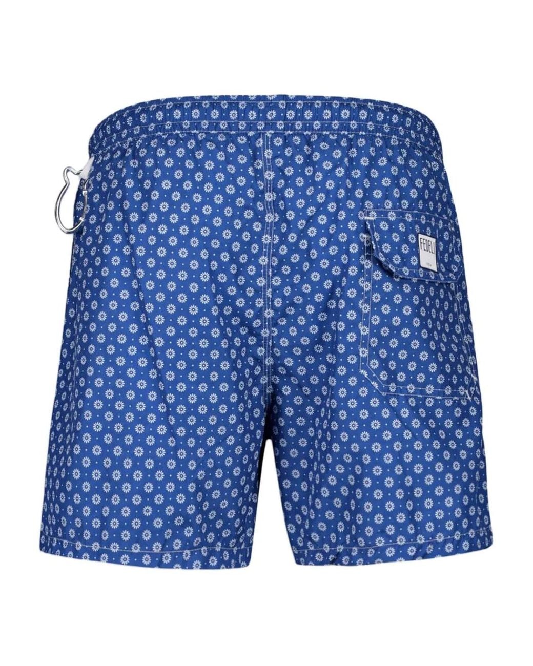 Fedeli Blue Flower-Pattern Swim Trunk for men