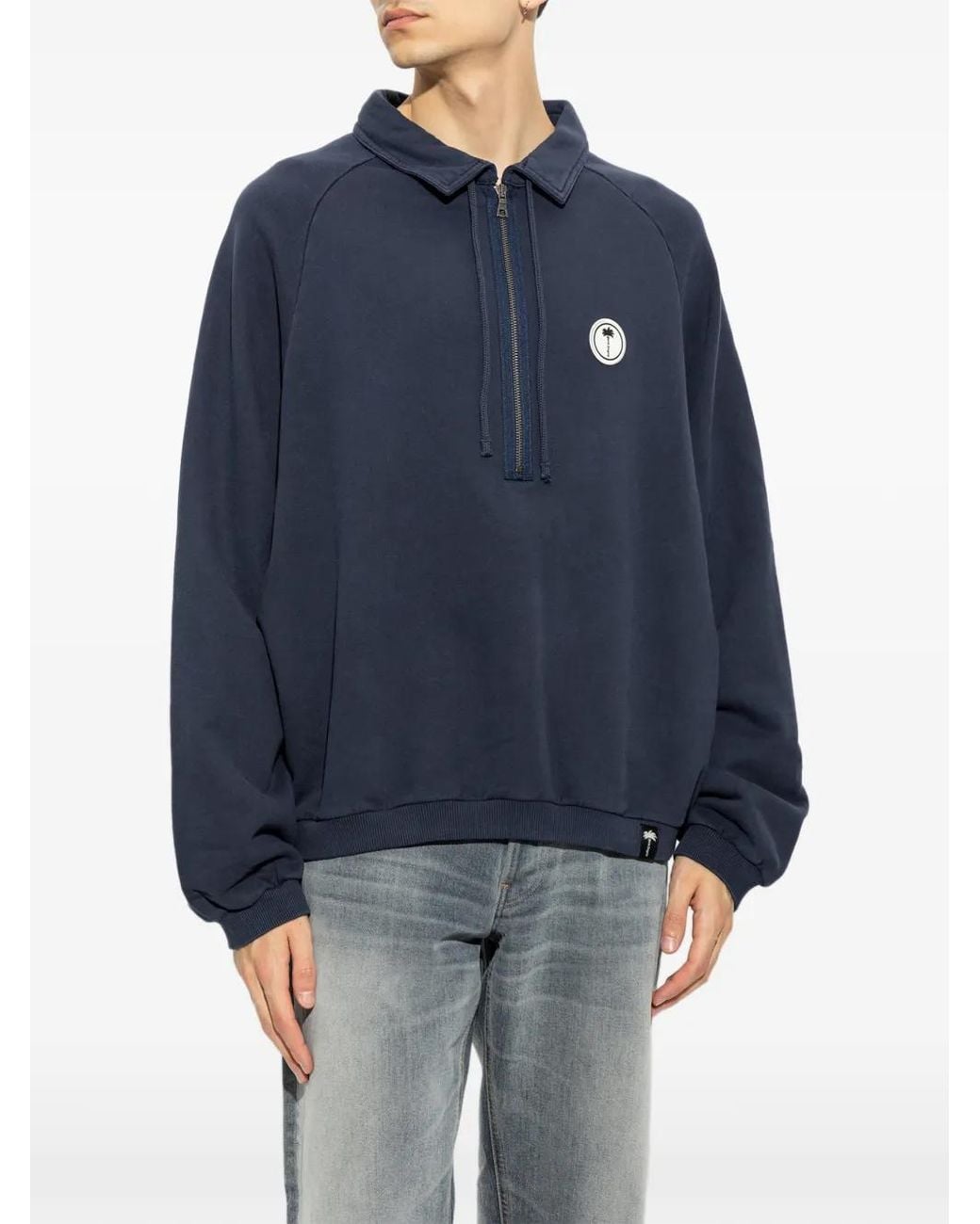 Palm Angels Palm Shadow Zipped Crew Polo Shirt in Blue for Men | Lyst
