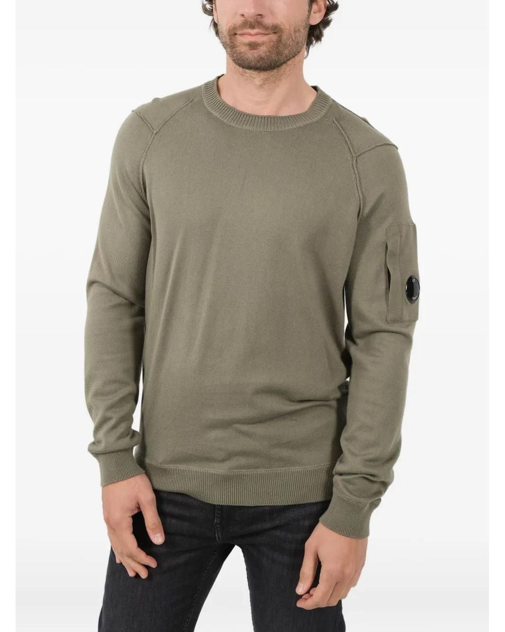 C P Company Gray Sleeve Pocket Crew-Neck Sweater for men
