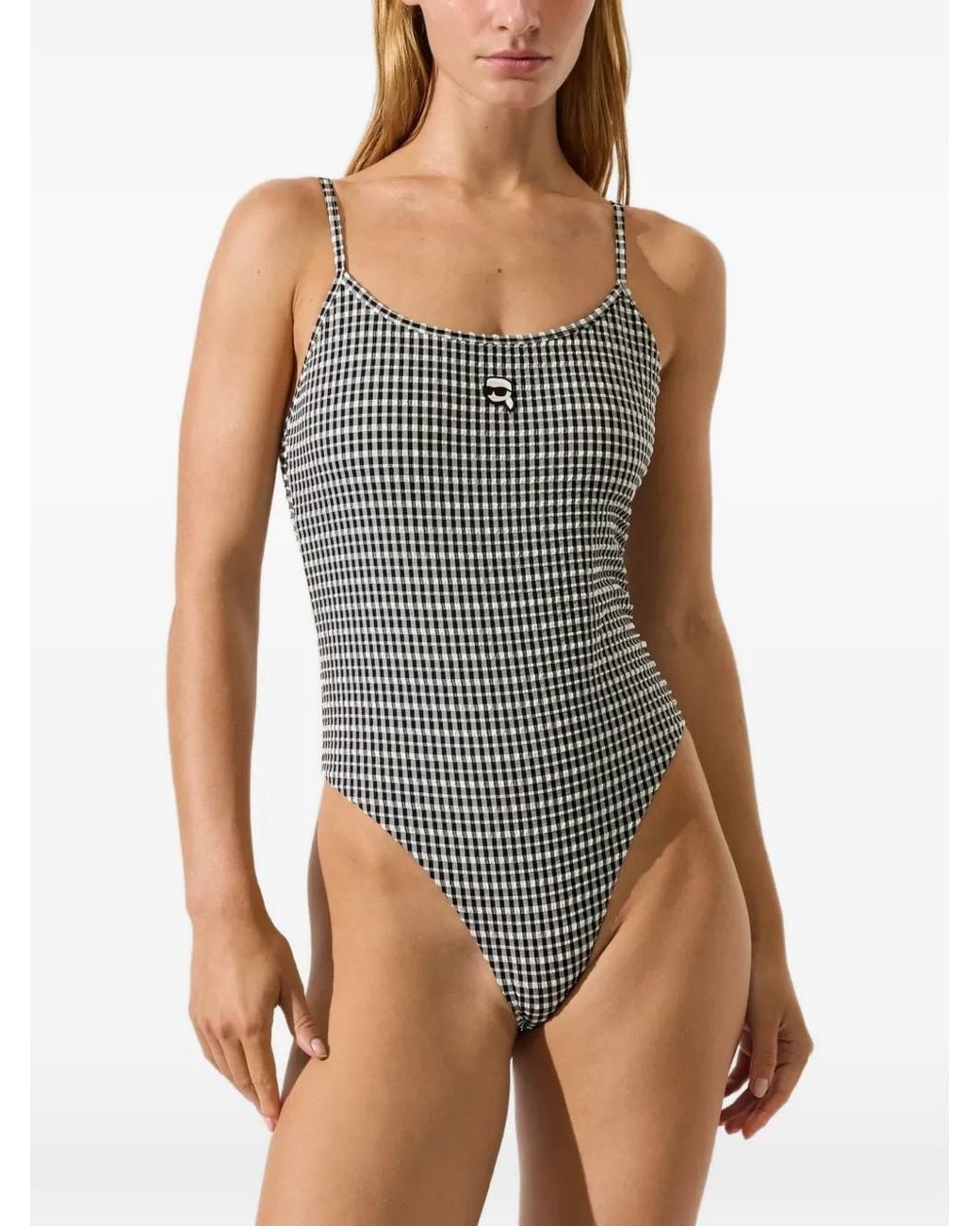 Karl Lagerfeld Gray Ikon Gingham Swimsuit