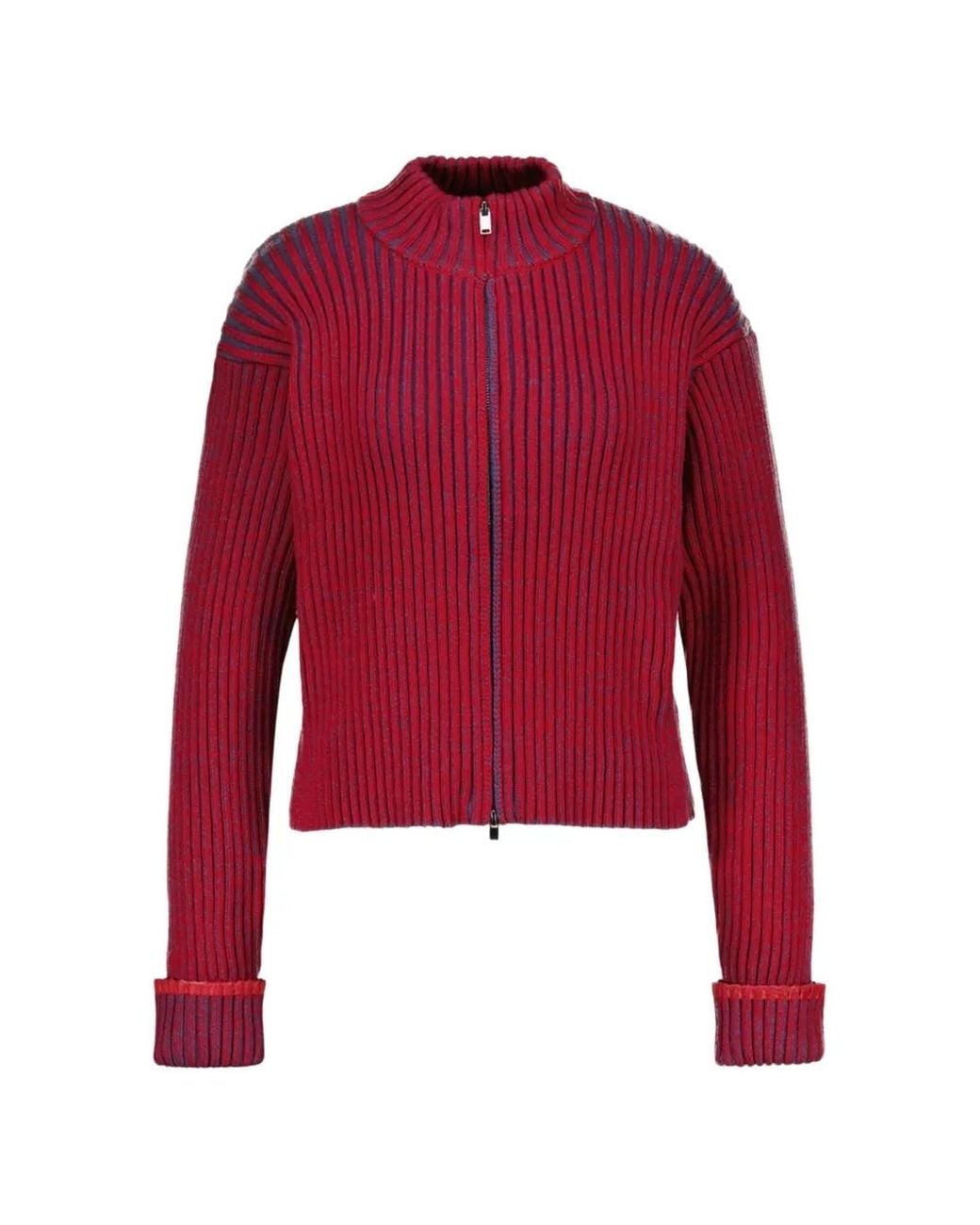 Rains Red Cardigan Sapa En Maille Côtelée