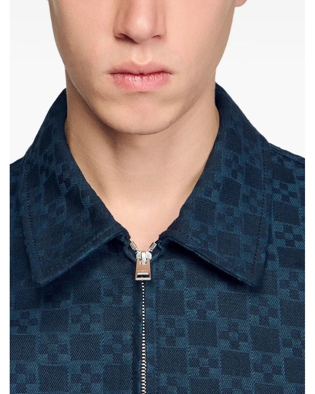 Sandro Blue Square-Pattern Denim Jacket for men