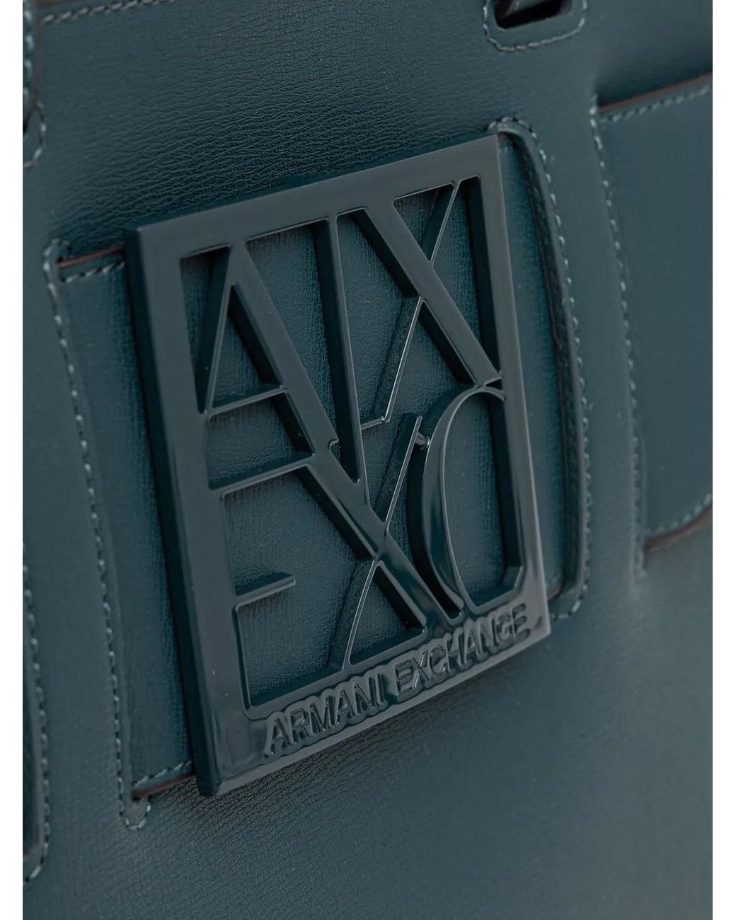 ARMANI EXCHANGE Blue Logo-Plaque Buckled Tote Bag